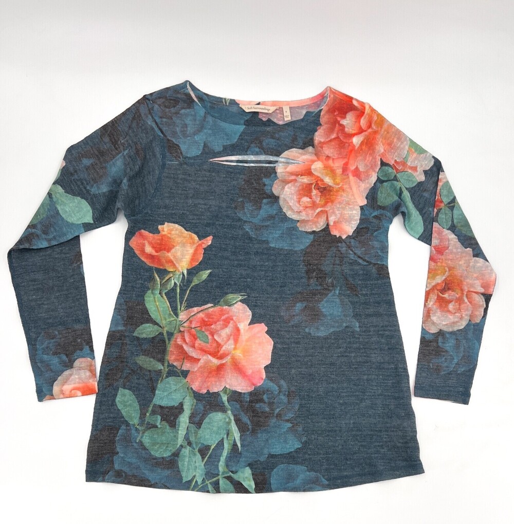 Soft Surroundings Shirt Women Small Floral Blouse Long Sleeve Sheer Lightweight